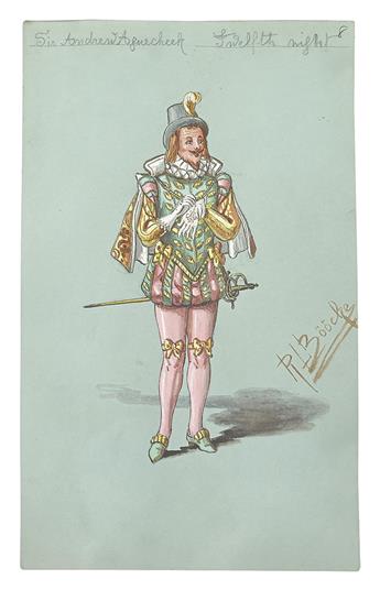 COSTUME / FASHION. Bööcke, R[obert] L. Group of 22 watercolor and gouache studies for William Shakespeares Twelfth Night.